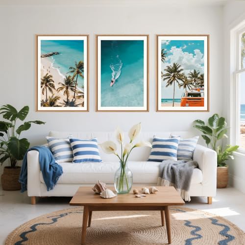 LHIUEM Large Nature Surfboard Beach Framed Canvas Wall Art,Summer Ocean Surfing Wall Decor,Palm Trees Wall Painting,Modern Picture Artwork for Living Room,Bedroom,Dining Room,Office -16"x24"x3 - color: Beach Surfing Wall Art, size: 24"L x 16"W