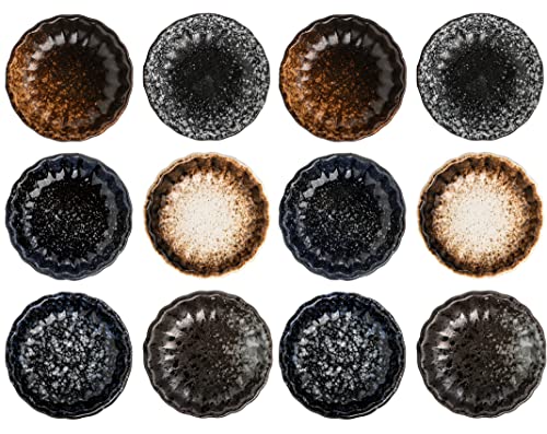 Nicunom 12 Pack Soy Sauce Dishes, Ceramic Dipping Bowls Set, 2.8 Inch Side Dishes Japanese Style Pinch Bowls Seasoning Dish for Ketchup, BBQ, Sushi, Soy