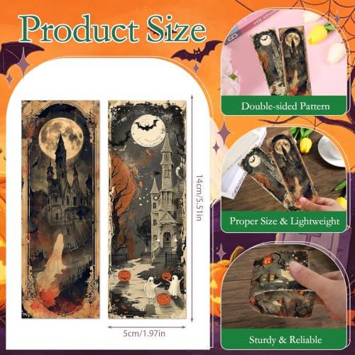 Vintage Halloween Bookmarks Gifts - 120 Pcs Retro Pumpkin Ghost Bookmark Paper Witch Black Cat Skull Bat Page Book Marks Spooky Favors for Women Men Office Book Lovers Holiday Party Supplies - color: Vintage Halloween