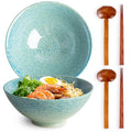 40oz Japanese Ceramic Ramen Bowl Set of 2 with Chopsticks and Spoons for Pho Udon Asian Soup Noodles (Turquoise) - color: Turquoise
