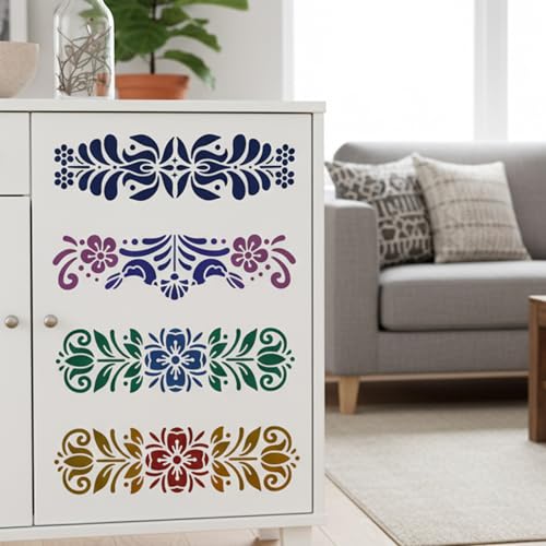 Floral Decorative Painting Stencil Templates, 12x12inch Floral Pattern Scandinavian Style Reusable Creative Stencils for Art, Walls, DIY Projects Versatile Paint Stencils