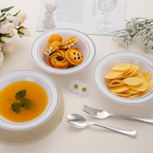 realluck 50pc Disposable Soup Bowls With Silver Rim - color: Silver, size: 50Pack