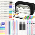 42 PCS Aesthetic School Supplies with Large Pencil Case, 12 Marker Pens with box, 5 Black Ink Gel Pens, 6 Mechanical Pencils Set, Sticky Notes, Complete Essentials Stationery Kit for Students - color: Black