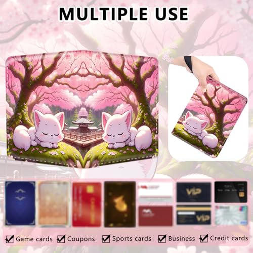 4 Pocket Trading Card Binder, Holds 400 Cards, Zipper Binder - color: Cat under the cherry tree