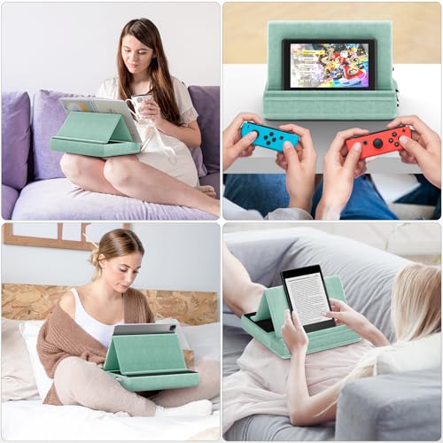 KDD Tablet Pillow Stand, Multi-Angle Viewing Ipad Holder for Lap, Bed and Desk, Foldable Soft Pad Dock with Stylus Mount Compatible with Ipad Pro 12.9, 10.5, 11, Air, Mini, Phones, Books, E-Reader - color: Green