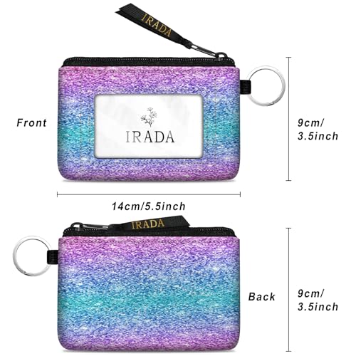 IRADA ID Case Wallet Keychain with Clear ID Window Zipper Cute Coin Purse for Women Water Resistant Small Coin Pouch-Pink Blue Glitter Keychain Wallet - color: Pink Blue Glitter-Keychain Wallet