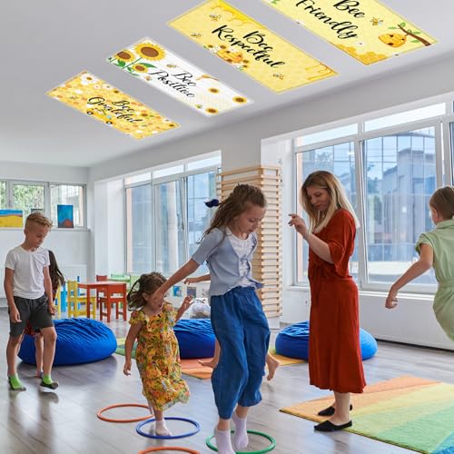 6 Pcs Fluorescent Light Covers with 60 Magnets Decorative for Classroom Ceiling Light 4 x 2 Feet Magnetic Lights Covers Filter Easy Install for Office Hospitals & Home Drop Ceiling Supplies (BEE) - color: BEE
