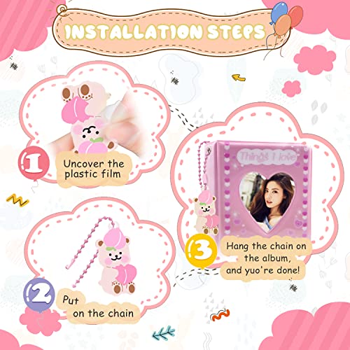 3 Inch Kpop Photocard Holder Book, Mini Photo Kpop Album Kpop Photocard Binder, Love Heart Hollow Kpop Photocard Binder Collector Book 40 Pockets Portable Photo Card Holder with Love Heart Pendant - color: Pink Love