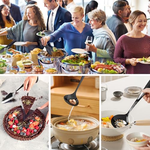 17PCS Serving Spoons and Utensils Set, Stainless Steel Serveware Black - color: Black