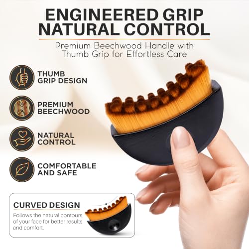 Wooden Lymphatic Contour Face Brush for Lymphatic Drainage, Facial Massage & Dry Brushing, Soft Natural Bristles for Gentle Exfoliation, Deep Cleansing, Face Sculpting & Jawline Massage Tool
