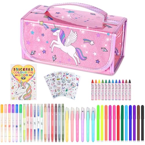 nasominako Washable Scented Markers Set for Kids - Unicorn Coloring Art Supplies Set for Kids Ages 4-8 Birthday Gifts for 4-8 Year Old girls Unicorn Pencil Case 54 PCS - color: Pink