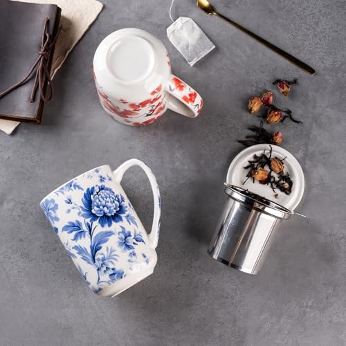 AmorArc Tea Cup With Infuser and Lid, 18oz Loose Leaf Tea Mug With Steeper - color: Mums