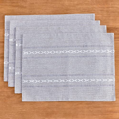 Wracra Cotton Linen Place Mats, Grey Embroidered Placemats Set of 4 - color: Hemstitched Grey, size: Placemats(Set of 4)