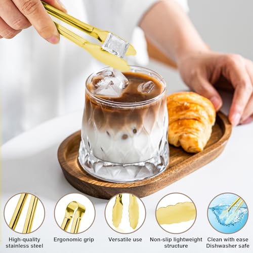 8PCS Gold Mini Metal Tongs, 5" Stainless Steel Serving Tiny Tong, Small Kitchen Accessories for Appetizer, Ice, Sugar Cube, Salad, Toaster, Desserts (Gold, 5 INCH) - size: 5 INCH