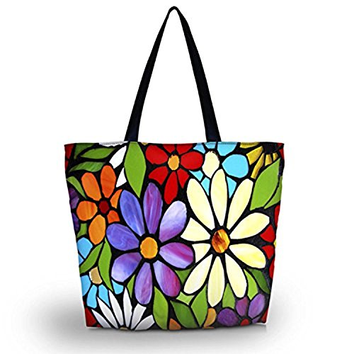 Beach Tote Bags Travel Shopping Bag With Zippered for Women - color: Daisy