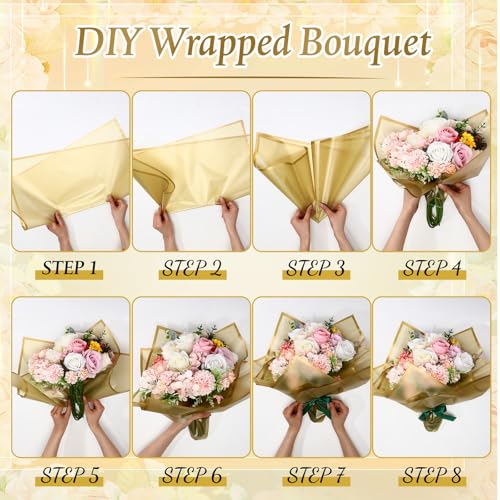 Ctosree 240Sheets Flower Wrapping Paper,Waterproof Korean Bouquet Wrap 23in - color: Gold