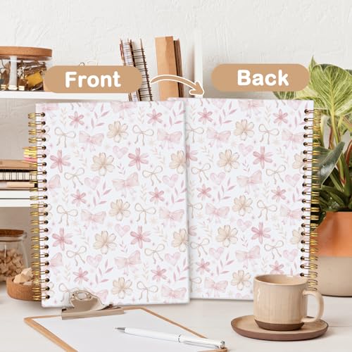 MOFUYU Wildflower Spiral Notebook for Girls,Journals for Women - color: Floral bows(pink)