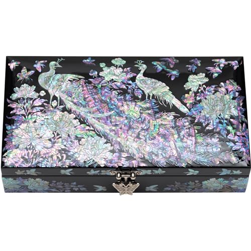 February Mountain Exquisite Mother of Pearl Peacock Design Jewelry Box: Artistry, Elegance, and Versatile Storage Gifts for Women - style: Peacock