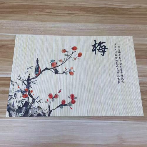 Bamboo Placemats Set of 4, Asian Style Table Mats Ancient Chinese Paintings Zen Floral Place Mats for Indoor Outdoor Kitchen Dining Table (Plum Blossom+Orchid+Bamboo+Chrysanthemum, Set of 4) - color: Plum Blossom+orchid+bamboo+chrysanthemum