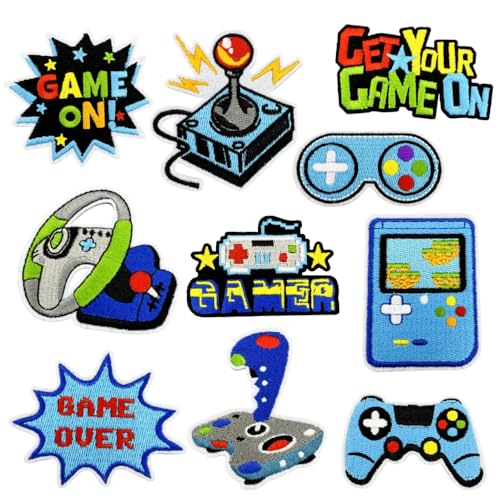 10 Pcs Video Game Iron On/Sew On Patches, Gaming Embroidered Applique for Boys, Clothes Backpacks Hats Pants Jackets Jeans Decoration, Party Favors, DIY Accessories - color: 10 Game