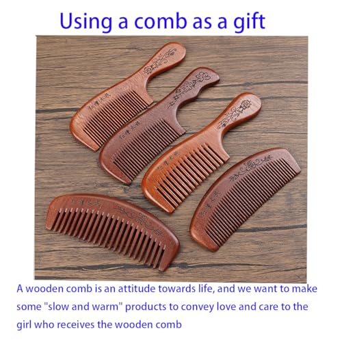 Wooden Hair Comb Set, Wide Tooth and Fine Tooth Detangling Combs, Brown, 2 Pack (One Size) - size: One Size