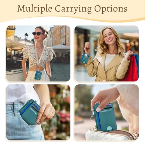 Kelvoris Credit Card Holder Small Wallet Women, Slim RFID, Teal Blue - color: Solid Blue