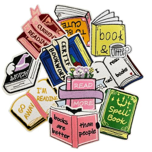 10 Pcs Cartoon Book Iron On/Sew On Patches, Reading Embroidered Applique, Clothes Backpacks Hats Pants Jackets Jeans Decoration, Bachelorette Party Favors, DIY Accessories - color: 10 Book
