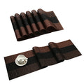SHACOS Placemats with Table Runner Set of 7 Woven Vinyl Plastic Wipe Clean Heat Resistant Table Mats and Runner Set for Dining Table, Ombre Coffee Black - color: Ombre Coffee Black, size: Placemats and Table Runner Set of 7