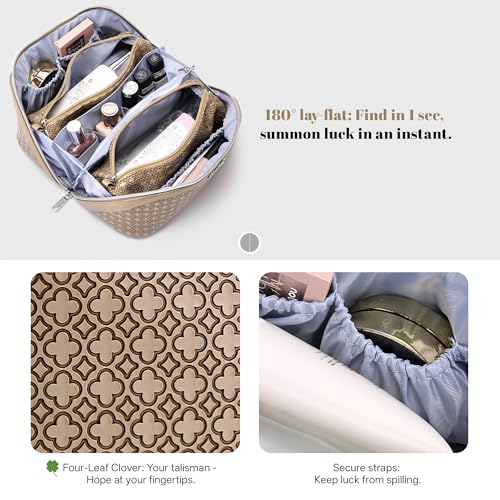 BOYATU Travel Makeup Bag for Women: Four Leaf Clover 3 Pcs Set Cosmetic Bag - color: M-05Brown