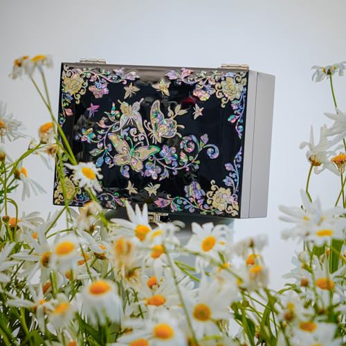 February Mountain Mother of Pearl Butterfly Jewelry Organizer Box with Ring Tray - Gifts for Women Unique gift for women who have everything - style: Butterfly Floral