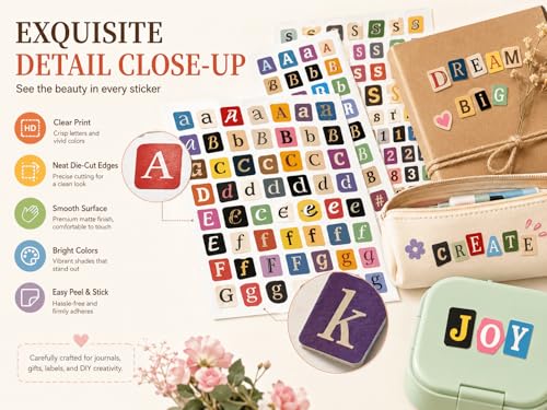 Ransom Note Letter Stickers, 16 Sheets 1250+ Pcs Magazine Cutout Alphabet Stickers for Scrapbooking, Junk Journal, Planner, Collage, Card Making, DIY Crafts - color: Letters