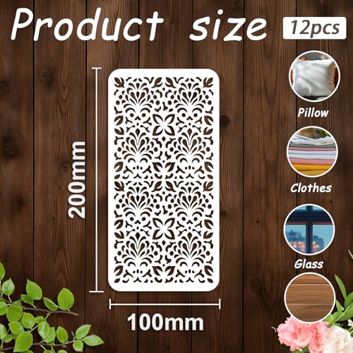12Pcs Vintage Brocade Floral Stencil PET Painting Templates Flower Inlay Border Stencils for Furniture Reusable DIY Craft for Wall Wood Fabric Canvas Paper Home Decor - color: brocade flowers