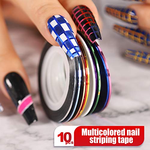 Teenitor Nail Pen Designer,Stamp Nail Art Tool with 15pcs Nail Painting Brushes, Nail Dotting Tool, Nail Foil, Manicure Tape, Color Rhinestones for Nails-Black