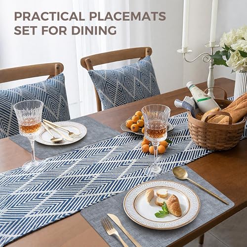 NCUE Vinyl Placemats Set of 6, 17"x12" Wipeable Place Mats with Coasters - color: Light Blue, size: Set of 6