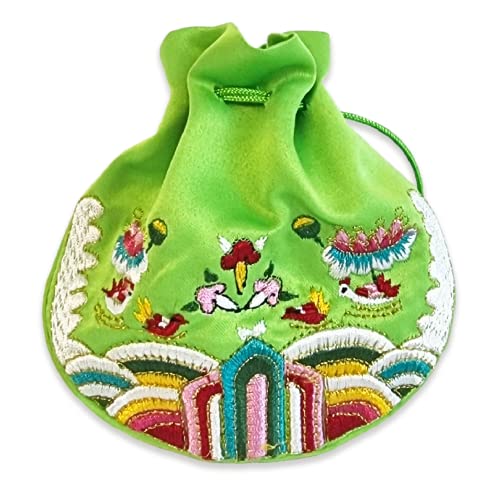 Seoulful Vintage Korean Embroidered Bokjumeoni - Traditional Lucky Pouch - Hanbok Fortune New Year & Chuseok Gift Bag (Green) - color: Green