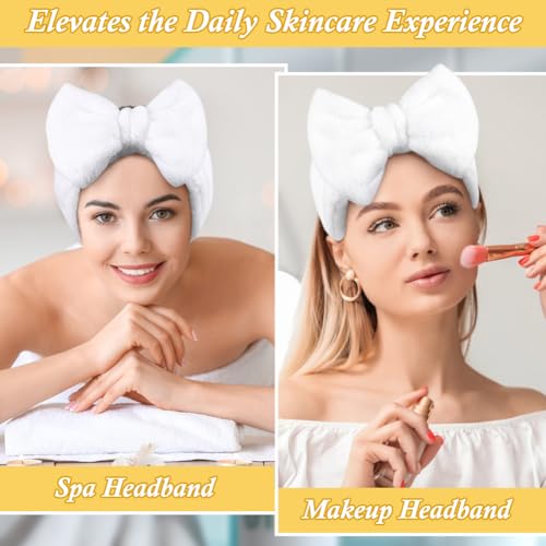 Shintop Skincare Headband, Soft Makeup Headwear with Bow for Washing Face - color: White