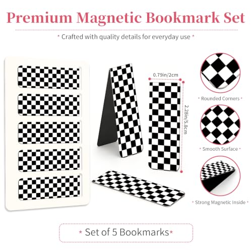 5 Pieces Magnetic Bookmarks, Cute Magnet Bookmark Clips, Colorful Page Markers for Books, Reading Supplies for Book Lovers, Women and Men Black White Checkerboard - color: Black White Checkerboard