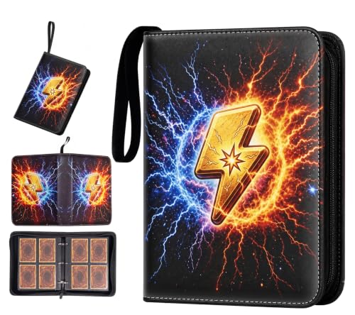 4 Pocket Card Binder, 400 Pockets Card Collection Book with 50 Removable Sleeves, 3-Ring PU Leather Trading Card Album for Game & Sports Cards - Portable Zipper Binder for Boys Kids - color: Yellow,blue