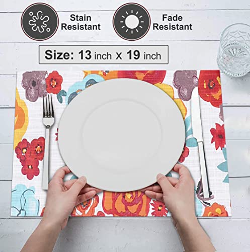 Ruvanti Placemats Set of 6, 100% Cotton Place Mats of 13"x19", Multi Flower - color: Multi Flower