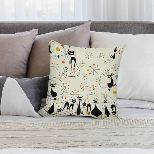 Mid Century Atomic Cat Pillow Covers, Atomic Abstract Geometric Cat Retro Pattern Home Decor Sofa Bedroom Cushion Outdoor Indoor Decorations 16 "x16 - color: Cat-3, size: 16" x 16" (Pack of 2)