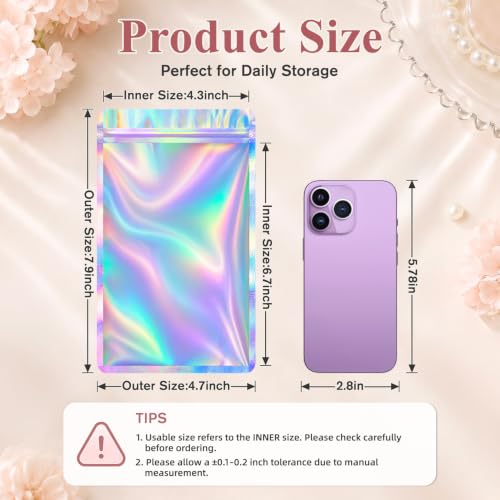 Funfery 100 Pcs Resealable Clear Holographic Bags,Smell Proof,4.7x7.9in - color: Holographic, size: 4.7x7.9 inch