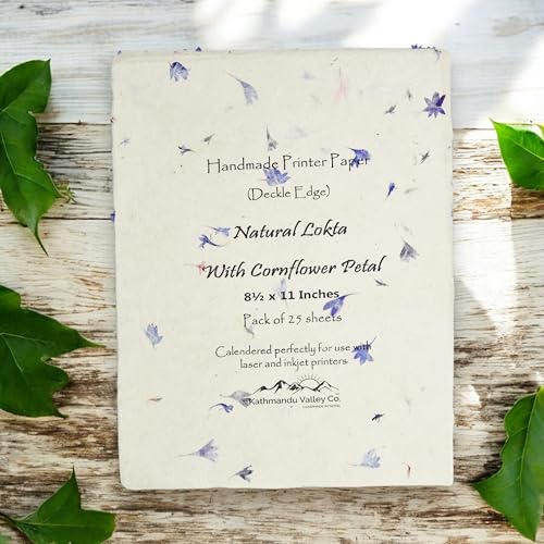 Handmade Lokta Deckle-Edge Printer Paper 8.5x11 (25 Sheets, Cornflower) - color: Cornflower