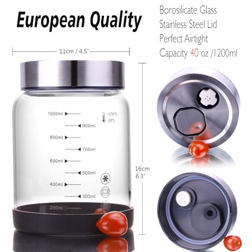 40 oz Fermentation Mason Jar, Auto Air Release Valve, Glass Pickle Jar