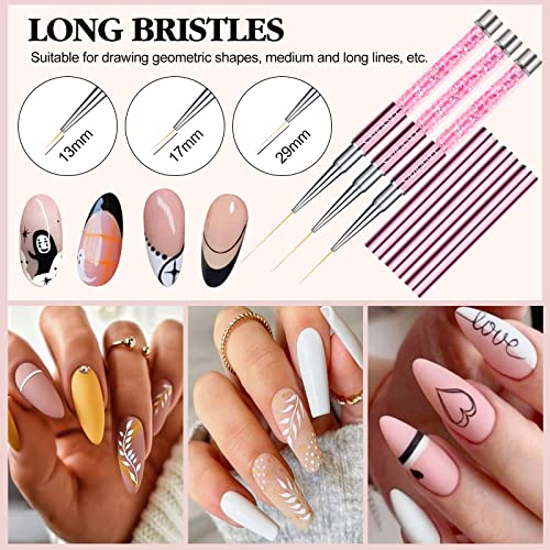 SAVILAND 6pcs Nail Art Brushes Diamond Rhinestone Handle for Fine Lines - color: A-Pink