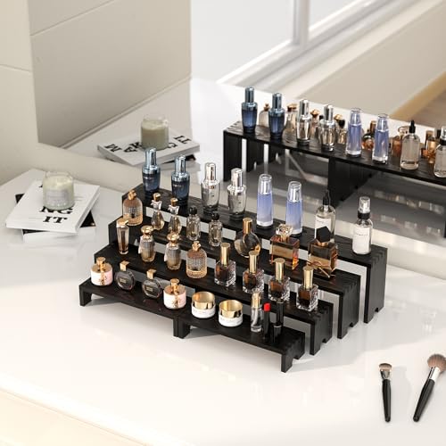 4 Set Black Wooden Tiered Riser Display Stands for Vendor Events,Stackable Wood Cupcake Stand,Farmhouse Decor Wood Dessert Table Display Set,Vendor Booth Display Items,Food Display Risers for Party - color: Black, size: 4 PACK