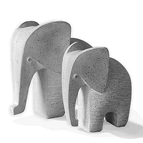 Elephant Statues Set of 2, Gray Sculptures for Shelf & Table