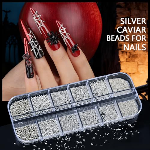 Teentior Nail Charms and Gems Silver Rhinestones for Nails with 15 Sheets Nail Stickers, 6 Boxes Nail Gems Y2K Accessories Pearls for Nails, Cross Nail Charms for Nails Design Caviar Beads for Nails - color: Silver
