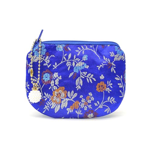 Handmade Women Coin Purse Brocade Zipper Wallet Rosary Pouch Silk Jewelry Bag - Blue - color: Blue