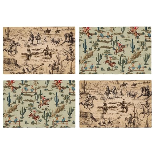 Western Table Placemats Set of 4 Place Mats Linen Wipeable Placemats Waterproof Rectangle Table Mat for Kitchen Dining Dinner 18 X 12 Inch - color: Western