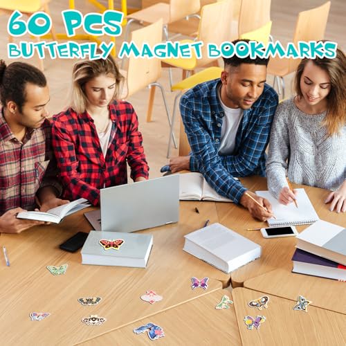 Ireer 60 Pcs Butterfly Magnetic Bookmarks Magnet, 30 Styles Page Markers